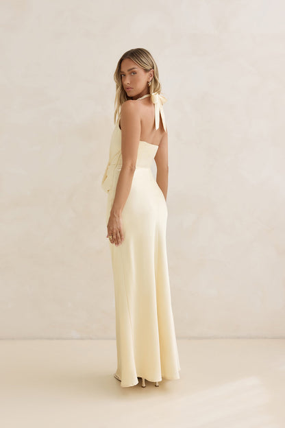 Charm Of Yours Satin Halter Maxi Dress Yellow