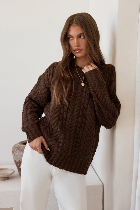 Plush Aura Knit Sweater Chocolate