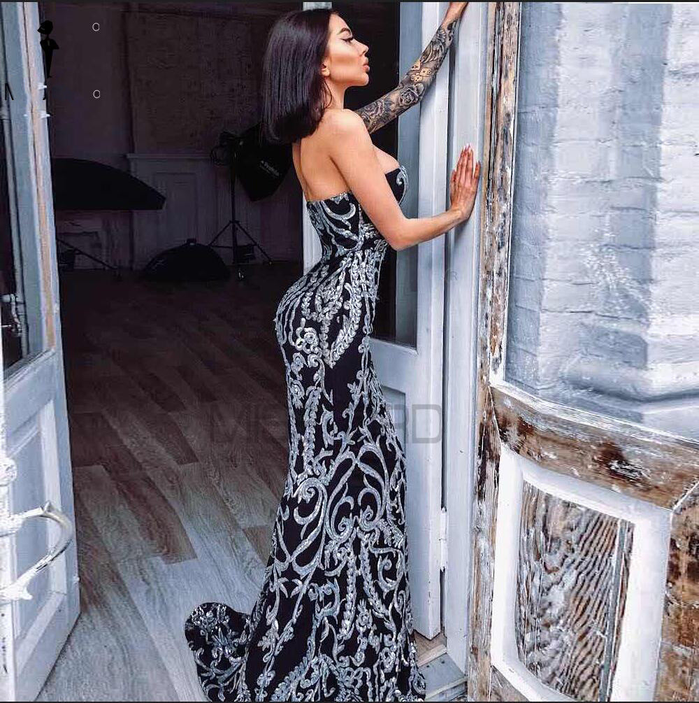 Bandeau One-Shoulder Vintage Sequined Mopping Evening Dress Elegant Evening Fishtail Dress Formal Gown
