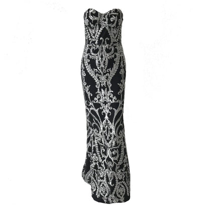 Bandeau One-Shoulder Vintage Sequined Mopping Evening Dress Elegant Evening Fishtail Dress Formal Gown