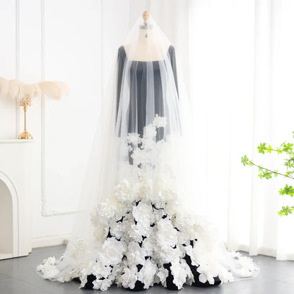 3D Flowers Black Velvet Strapless Evening Dress with Gloves