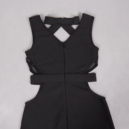 Black Mesh Patchwork Hollow Long Dress