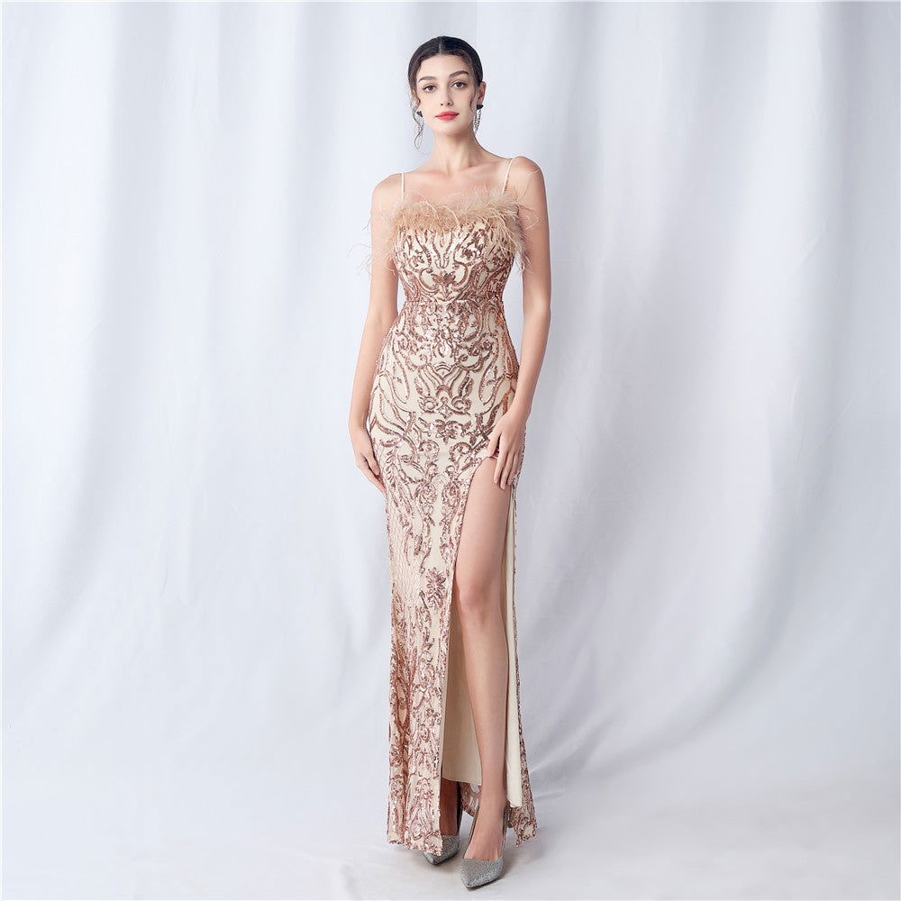 All Pieces Positioning Floral Cutting HOrdered Ostrich Hair High End Evening Dress