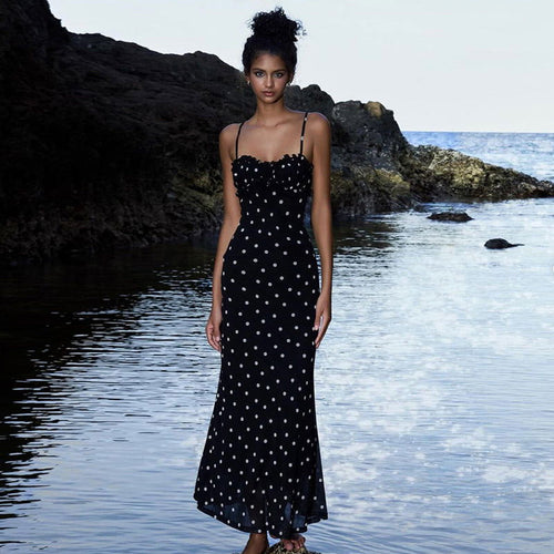 Arrival French Slim Fit Backless Polka Dot Brace Dress