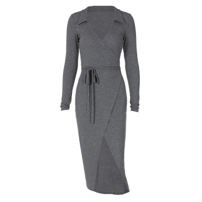 Arrival Long Sleeve Dress Sheath Lace up Waist Split Dress