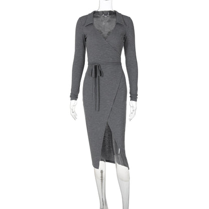 Arrival Long Sleeve Dress Sheath Lace up Waist Split Dress