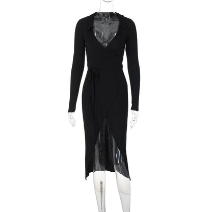 Arrival Long Sleeve Dress Sheath Lace up Waist Split Dress