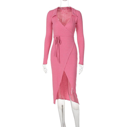 Arrival Long Sleeve Dress Sheath Lace up Waist Split Dress