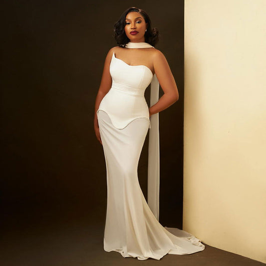 Black White Bandage High Elastic White Mesh Maxi Dress
