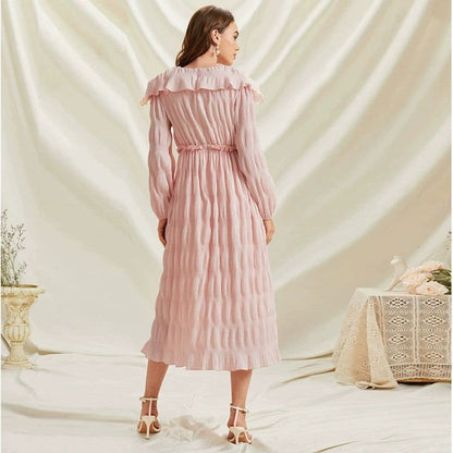 Bazaar Fall French Sweet Lace Collar Long Sleeve Dress