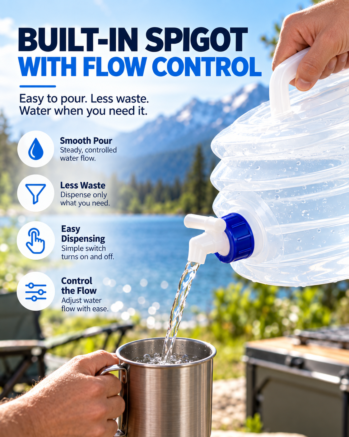 Collapsible Water Container with Spigot, Food-Grade PE BPA-Free Portable Collapsible Water Jug for Camping, Hiking, Road Trips & Emergency, 5L /10L /15L