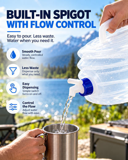 Collapsible Water Container with Spigot, Food-Grade PE BPA-Free Portable Collapsible Water Jug for Camping, Hiking, Road Trips & Emergency, 5L /10L /15L