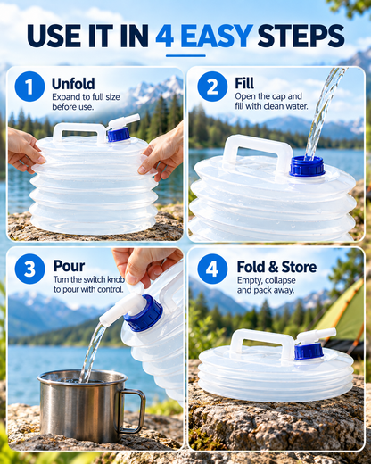 Collapsible Water Container with Spigot, Food-Grade PE BPA-Free Portable Collapsible Water Jug for Camping, Hiking, Road Trips & Emergency, 5L /10L /15L