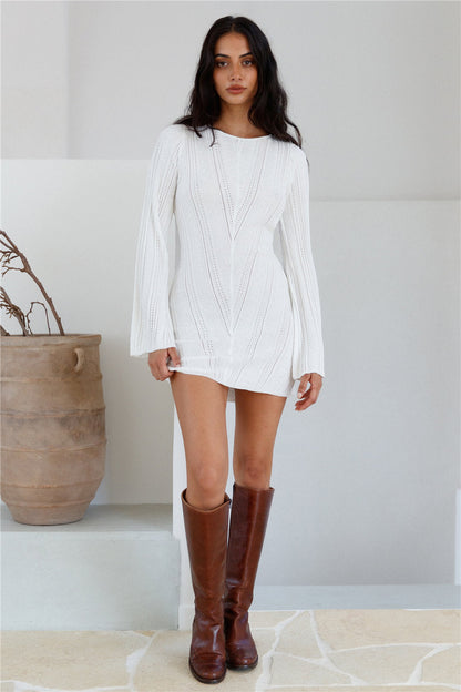 Soulful Nights Long Sleeve Mini Dress White