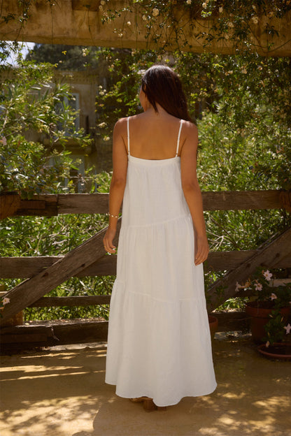Liliana 100% Linen Maxi Dress White