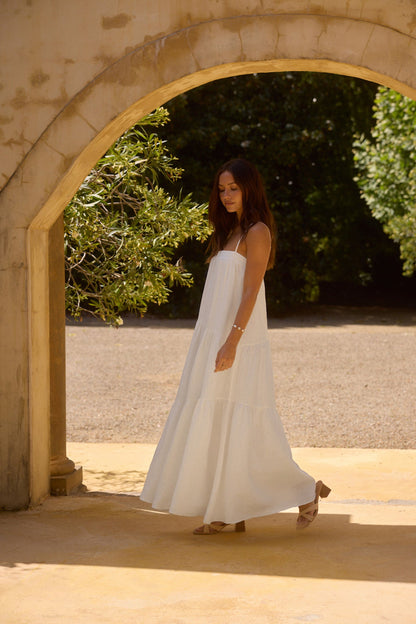 Liliana 100% Linen Maxi Dress White