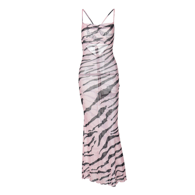 Backless Print Slim Strap Dress