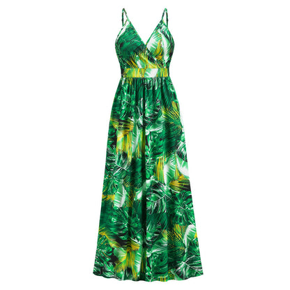 Bohemian Printed Maxi Dress V neck Strap Dress