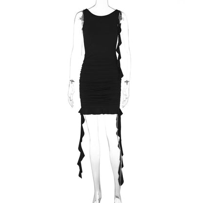 Backless Slim Fit Pleated Dress