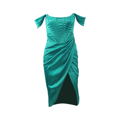 Bodycon Party Card Shoulder Tube Top Slim Fit Slit Solid Color Dress