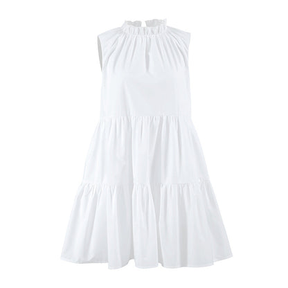 All Match White Elegant Dress round Neck Bow Lace up Elegant Loose Short