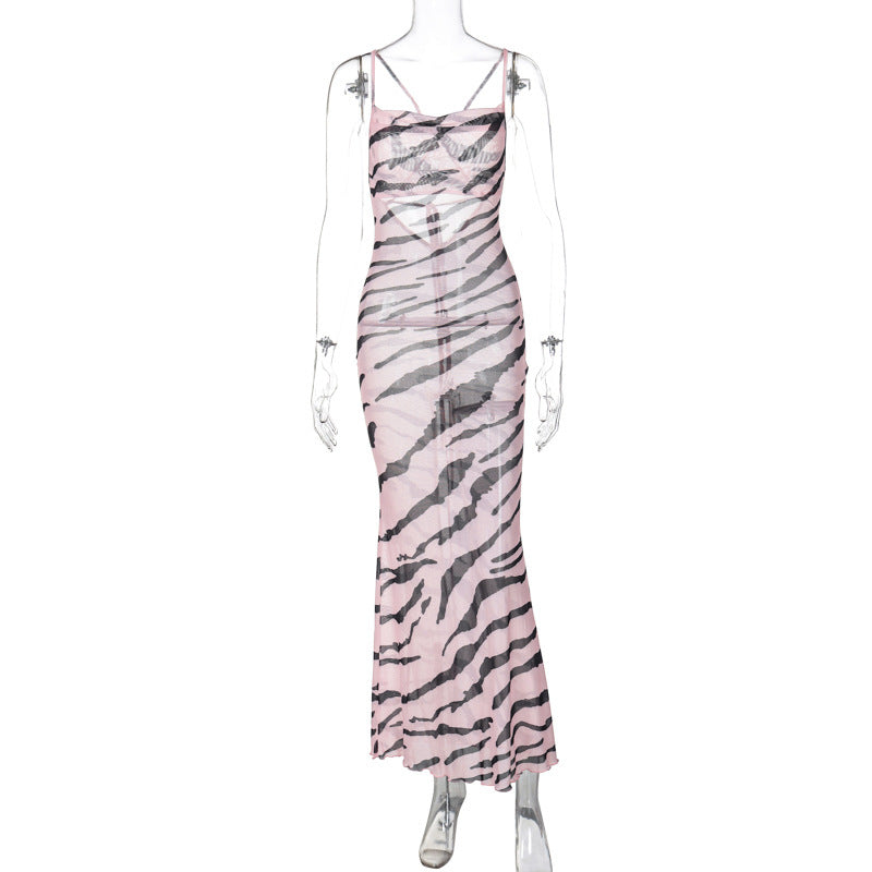 Backless Print Slim Strap Dress