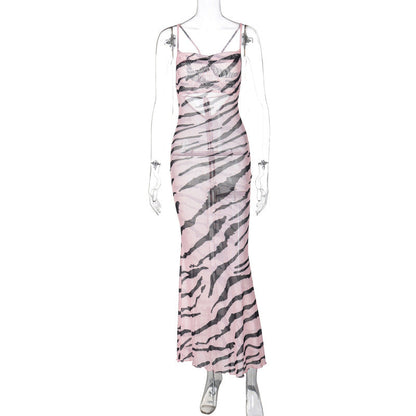 Backless Print Slim Strap Dress