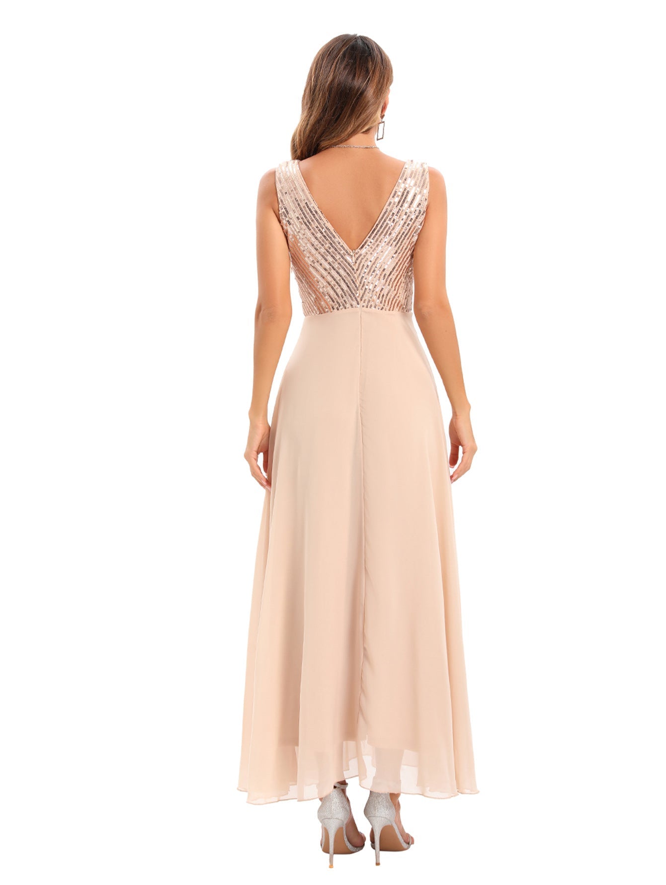 Backless Chiffon Stitching Dress Evening Dress