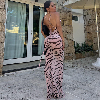 Backless Print Slim Strap Dress