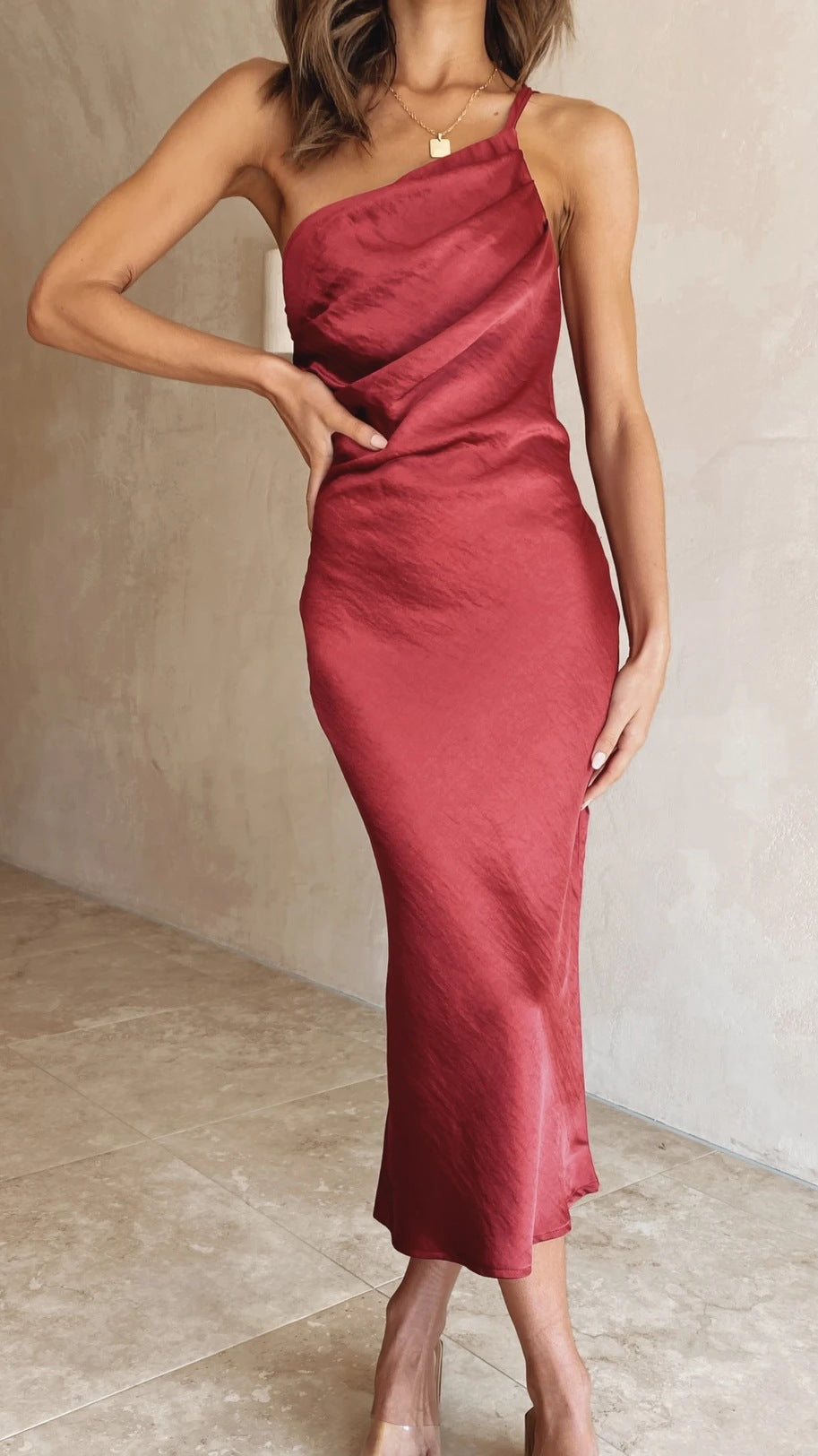 Back Lace up Slim Fit Mid-Length Dress