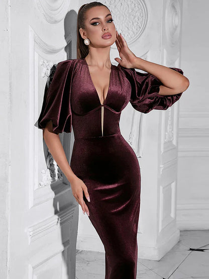 Backless Puff Lantern Sleeve Maxi Dress