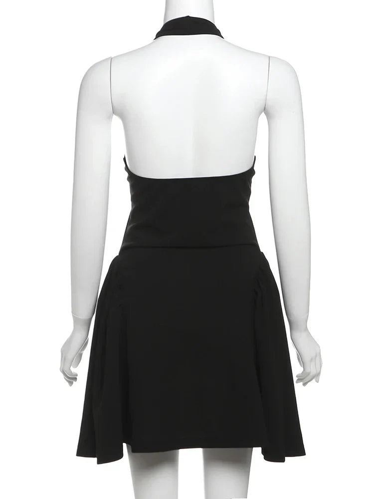 Above Knee Solid Halter Neck Mini Dress