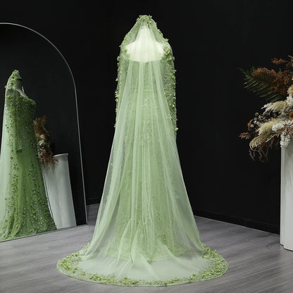 3D Floral Mermaid Evening Dress with Long Sheer Sleeves