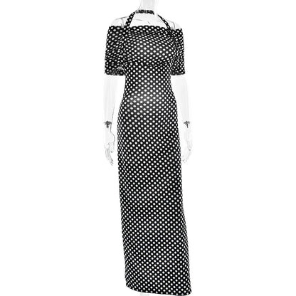 Black Polka Dot Off-shoulder Maxi Dress