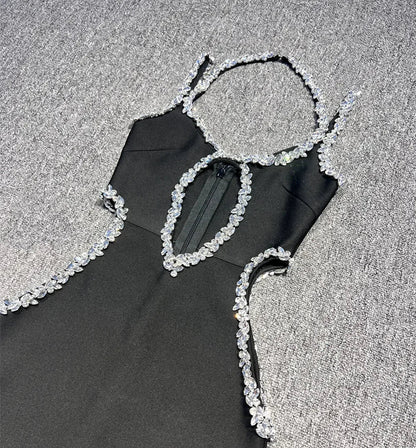 Black Diamond Bandage Sleeveless V-Neck Maxi Dress