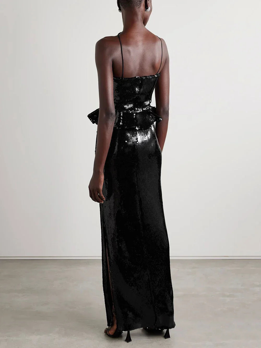 Backless Halter Mesh Sequin Maxi Dress