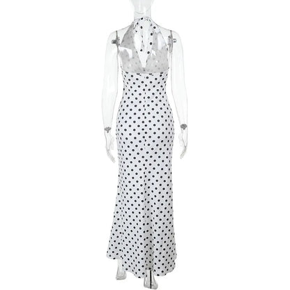 3D Flowers Polka Dot Print Backless Dress