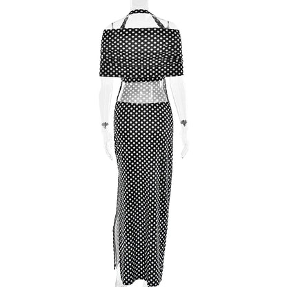 Black Polka Dot Off-shoulder Maxi Dress