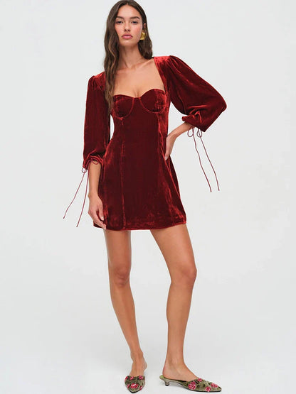 Backless Lace Up Long Sleeve Dress