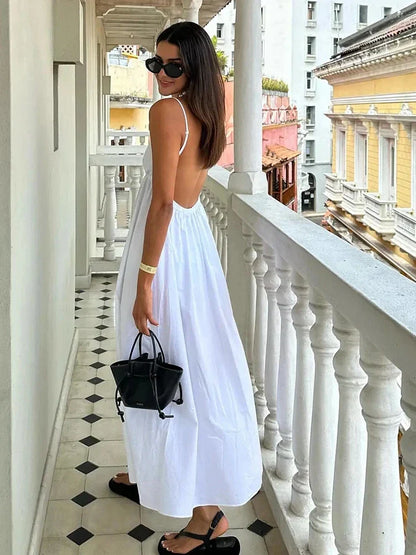 Backless Midi Dress Camisole Chic V-Neck & Easy Fit