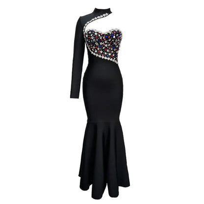 Black Diamond Maxi Dress Turtleneck