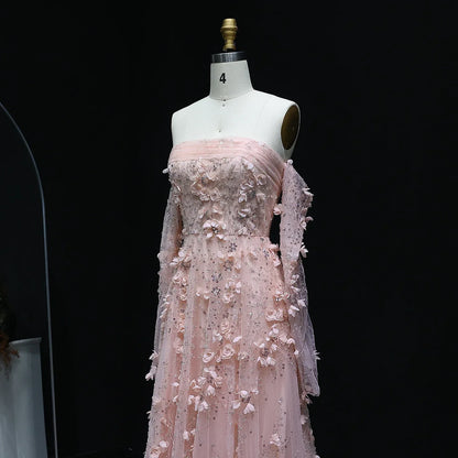 3D Flowers Long Sleeves Evening Party Dress