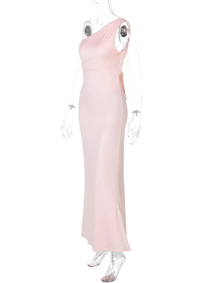 Around Halter Draped Backless Long Dress