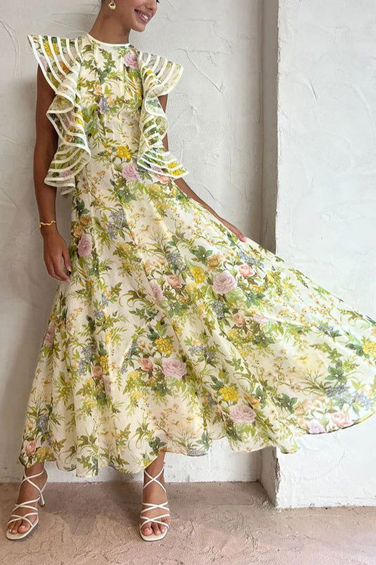 Backless Print Lace up Large Swing Dress for