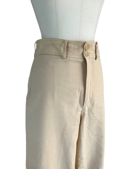 Beige Wide Cotton Pants - 0