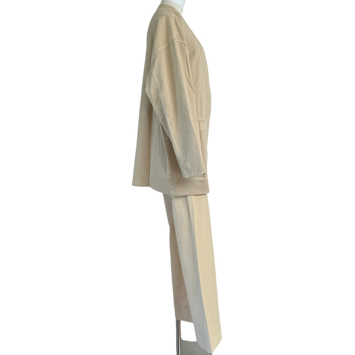 Beige Wide Cotton Pants - 0