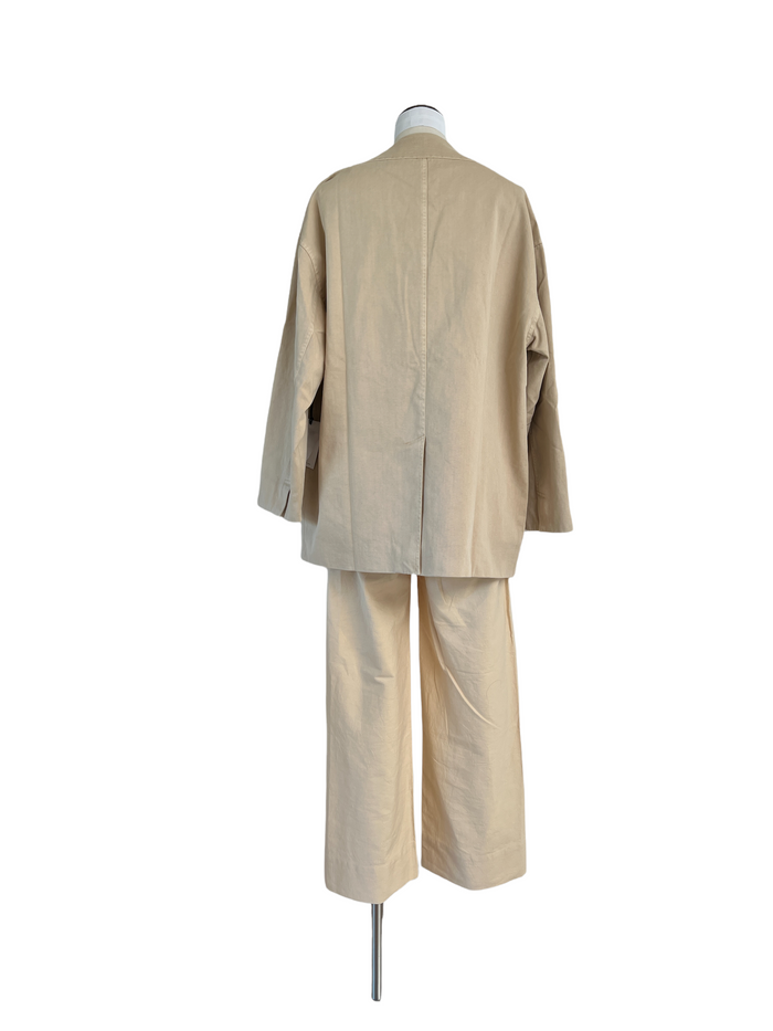 Beige Wide Cotton Pants - 0