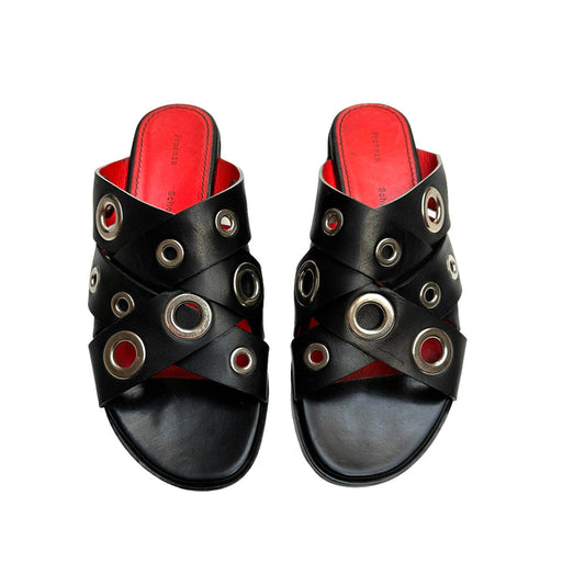 Black Leather and Silver Sandals - 5