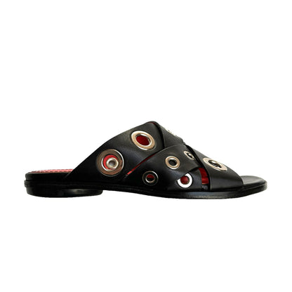 Black Leather and Silver Sandals - 5