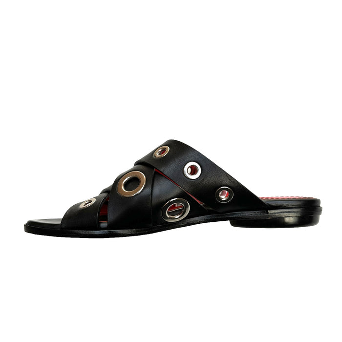 Black Leather and Silver Sandals - 5